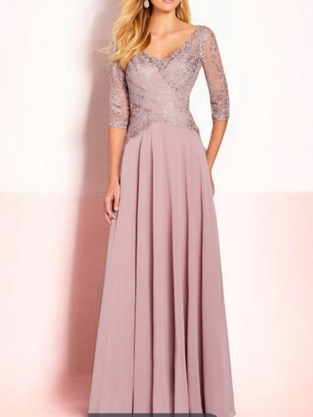 NWT Cameron Blake 119664 Dusty Mink Lace Chiffon Gown Mother of the Bride 16